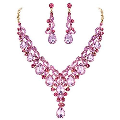EVER FAITH Womens Rhinestone Crystal Elegant Bridal Wedding Floral Vine Teardrop Necklace Earrings Set