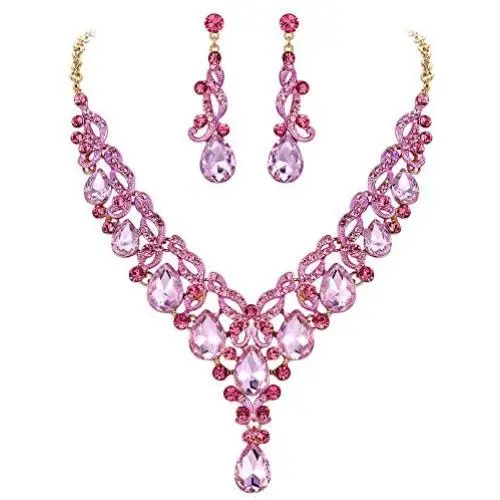 EVER FAITH Womens Rhinestone Crystal Elegant Bridal Wedding Floral Vine Teardrop Necklace Earrings Set EVER FAITH Womens Rhinestone Crystal Elegant Bridal Wedding Floral Vine Teardrop Necklace Earrings Set