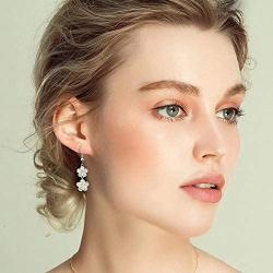 CiNily Gold Plated Flower Shaped Opal Hypoallergenic Stud Earrings Flower Dangle Drop Earrings Jewelry Gift for Women Girls Gemstone Earrings