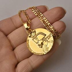 Davitu Gold Color Haiti Round Pendant Necklaces For Women Men Jewelry Haitian Gifts #J0611 - (Length: 45cm by 3mm Chain)