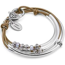 Lizzy James Mini Charmer Metallic Bronze Leather and Silver Plate Wrap Bracelet with Freshwater Pearls