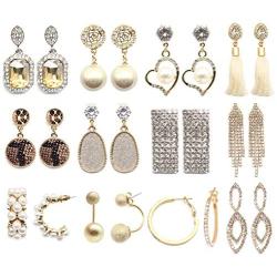 Dofash 12Pairs Stud Drop Dangle Earrings Set with Gift Box & Earring Stand - Pearl Earrings+Tassel Earrings+Dangle Earrings+Ball Earrings+Crystal Rhinestone Earrings for Womens Fashion Jewelry
