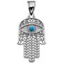 Middle Eastern Jewelry Sterling Silver Hamsa Hand with Blue Evil Eye Pendant Necklace