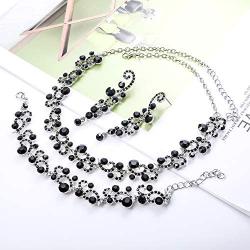 JOERICA Rhinestone Necklace and Earrings Set for Women Wave Flower Fashion Costume Jewelry