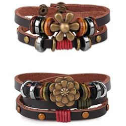ORAZIO Leather Bracelets for Women Girls Flower Wrap Bracelets