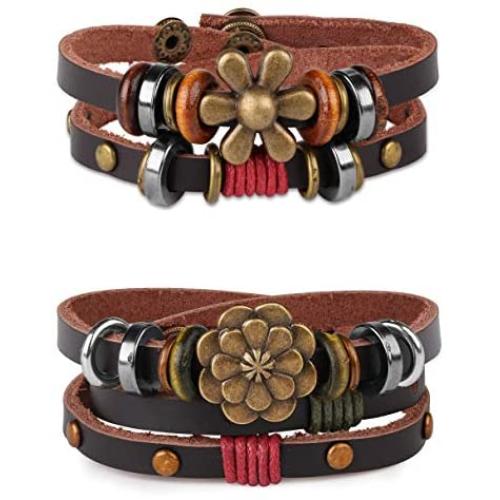 ORAZIO Leather Bracelets for Women Girls Flower Wrap Bracelets