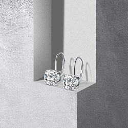 ECOLVANT Swarovski Crystal Earrings for Women Sterling Silver Earrings White Gold Plated Zirconia Leverback Dangle Earrings for Women Girls Birthday Party Fashion Drop Earrings