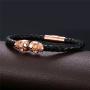 U7 Braided Leather Bracelet for Men Women Gothic Punk Jewelry Stainless Steel Twin Skull Skelton Head Design Bangle with Magnetic Clasp, 7.5 Inch or 8.3 INch