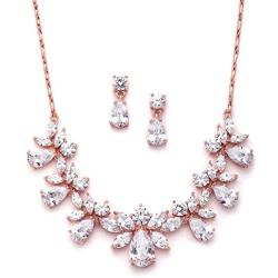 Mariell Rose Gold Multi-Shaped Cubic Zirconia Necklace & Earring Wedding Jewelry Set for Women and Brides