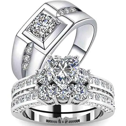 ringheart White Gold Filled Couple Rings Heart Cut Cz Womens Engagement Ring Sets Man Wedding Ring (Please Buy 2 Rings for 1 Pair) ringheart White Gold Filled Couple Rings Heart Cut Cz Womens Engagement Ring Sets Man Wedding Ring (Please Buy 2 Rings for 1 Pair)