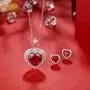 Womens Elegant Heart Ruby Pendant Necklace and Earring Studs Set in 925 Sterling Silver,Jewelry Sets Gifts for Her