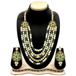 Aheli Exquisite Multi Strand Faux Kundan Beads Pearl Necklace Earrings Set Indian Ethnic Wedding Traditional Jewelry for Women