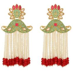 Efulgenz Indian Bollywood Wedding Bridal Gold Plated Faux Pearl Tassel Crystal Kundan Dangle Earrings Jewelry Set