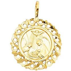 Wellingsale 14K Yellow Gold Polished Ornate Religious Baptism Charm Pendant