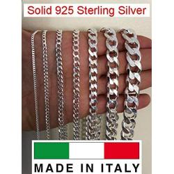 Harlembling Real Solid 925 Sterling Silver Cuban Chain - Flat Curb Necklace 2-14mm - Great for Pendants Or Wear Alone - 3-220 Grams Heavy - Mens Or Ladies - Italy Made