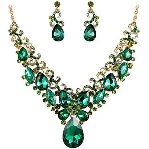 BriLove Womens Costume Fashion Crystal Teardrop Marquise Butterfly Filigree Enamel Statement Necklace Dangle Earrings Set BriLove Womens Costume Fashion Crystal Teardrop Marquise Butterfly Filigree Enamel Statement Necklace Dangle Earrings Set