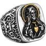 HZMAN Vintage Silver Gold Tone Jesus Blessing Christian Stainless Steel Rings for Men Women Religious Band