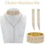 Yaomiao 2 Sets Women Rhinestone Crystal Jewelry Set Glitter Rhinestone Stretch Bracelet Necklace Dangle Fringe Earrings