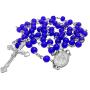 Catholic Rosary Necklace Round Dark Blue Crystal Beads Miraculous Medal & Cross Handmade Long Chaplet