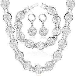 U7 Muslim Jewelry Set for Women|Platinum or 18K Gold Plated Allah Necklace Chain Link Bracelet Earrings Sets, Coin/Heart/Square Style.