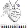 Dletay Heart Cremation Necklace for Ashes Angel Wing Urn Necklace with 12 PCS Birthstones-God Has You in His Arms, I Have You in My Heart
