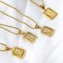 KissYan Initial Letter Pendant Necklace for Mens Womens, 18K Gold Plated Square Capital Monogram Necklace Alhpabets from A-Z Figaro Chain Necklace