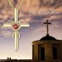 Yafeeso 14K Gold Crucifix Cross Necklace for Women, Solid Infinity Pendant Necklace with Red Heart Anniversary Bithday Jewelry Gifts for Her,16+2 Inch