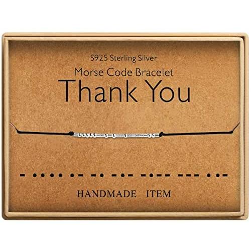 Thank You Bracelet Morse Code Jewelry Gift for Women Sterling Silver Beads on Silk Cord inspirational Gift for Her