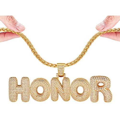 DIY Full CZ Bubble Letter Necklace Men Women Personalized Hip Hop Jewelry Platinum or 18K Gold Plated Customizable 1-6 Pcs Bling Initials Pendant,Tennis Chain or Spiga Chain 18-30 Inch, with Gift Box