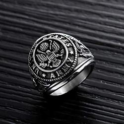 TEMICO Mens Stainless Steel Domineering Vintage United States Army Military Ring Gold/Silver Color