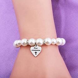 MAOFAED First Communion Gift Bracelet Baptism Gift Religious Jewelry Holy Communion Gift Goddaughter Bracelet