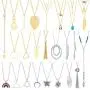 Thrilez Necklaces Set for Women Teen Girls, 24pcs Silver Gold Simple Trendy Layered Necklace Pack, Fashion Dangle Pendant Necklaces Costume Jewelry for Sweaters, Jeans, Skirts, Vests and Daily Dress