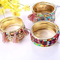 ORAZIO 24-26 Pcs Bangle Stackable Bracelet Set for Women Layering Statement Bead Wrap Bangle Bohemian Indian Colorful Bracelet Fashion Jewelry