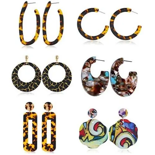 6 Pairs Exquisite Geometric Retro Acrylic Earrings Fashion Bohemian Statement Earrings Mottled Resin Drop Earring Jewelry for Women Girls 6 Pairs Exquisite Geometric Retro Acrylic Earrings Fashion Bohemian Statement Earrings Mottled Resin Drop Earring Jewelry for Women Girls
