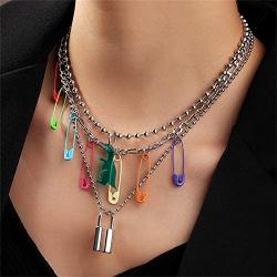 Butterfly Dinosaur Layered Pins Lock Pendants Chain Necklace Punk Layering Choker Indie Aesthetic Clavicle Chain Necklaces Adjustable Multilayer Chain Egirl Chokers Jewelry for Women Girls