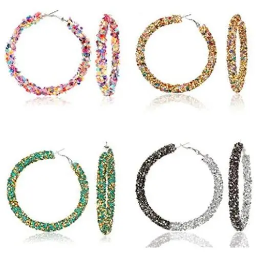 4 Pairs Glitter Hoop Earrings Bohemian Sparkle Resin Rhinestone Crystal Wrapped Geometric Big Round Circle Shiny Dangle Earrings Goldplated Scrub Drop Earring for Women Girls Wedding Party Jewelry 4 Pairs Glitter Hoop Earrings Bohemian Sparkle Resin Rhinestone Crystal Wrapped Geometric Big Round Circle Shiny Dangle Earrings Goldplated Scrub Drop Earring for Women Girls Wedding Party Jewelry