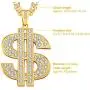 2 Pieces Gold/Silver Plated Chain for Men with Dollar Sign Pendant Necklace, Hip Hop Dollar Necklace