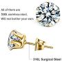 UHIBROS Stainless Steel Stud Earrings Set Hypoallergenic Cubic Zirconia 18K White Gold 316L CZ Earring 6 Pairs 3-8mm