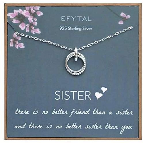 EFYTAL Sister Gift from Sister, 925 Sterling Silver Interlocking Circles Necklace, Sister Birthday Gift, Big Sister Gifts Necklaces for Sisters Jewelry
