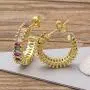 OUCHUANG 14K Gold Plated Rainbow Baguette Cubic Copper Zirconia Colorful Stud Earrings Jewelry Gift For Women Girls