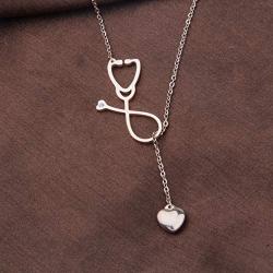 MAOFAED Nurse Necklace Heartbeat Stethoscope Lariat Necklace ECG Pendant Chokers Necklace