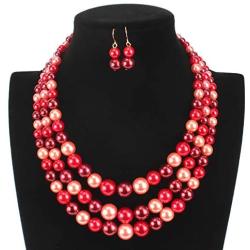 HaHaGirl Faux Pearl Strands Mix Color Tone Jewelry Sets for Women Include Necklace Bracelet and Earrings Set