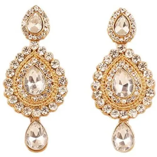 Touchstone Indian Bollywood curved fish Austrian crystals jewelry earrings for women