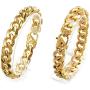 Jewelry Kingdom 1 Cuban Link Chain Necklace Bracelet for Men and Women 18K Gold High Polish Stainless Steel Diamond Cut Curb Link Chain with Cast Flower Clasp 12MM 8inches to 30inches