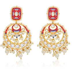 Aheli Fancy Bollywood Party Festive Wear Simulated Stone Studded Enamel Chandbali Drop Dangle Earrings Indian Wedding Fashion Jewelry for Women Girls