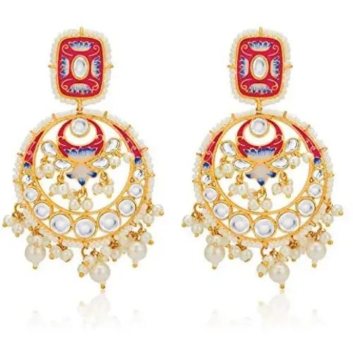 Aheli Fancy Bollywood Party Festive Wear Simulated Stone Studded Enamel Chandbali Drop Dangle Earrings Indian Wedding Fashion Jewelry for Women Girls