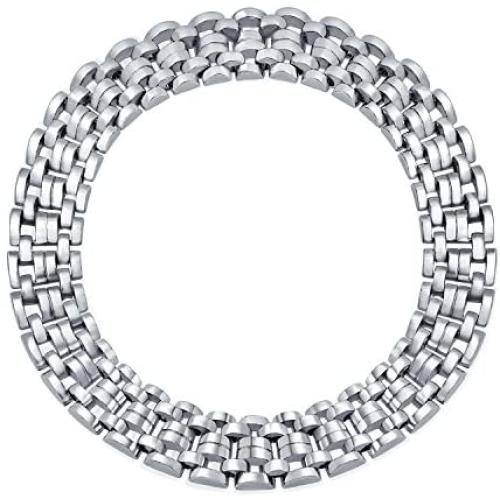 Bling Jewelry Wide Panther Link Chain Collar Statement Necklace for Women Solid Polished Silver Plated Brass 18 Inch