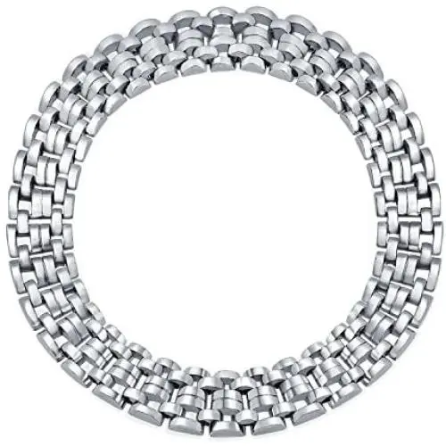 Bling Jewelry Wide Panther Link Chain Collar Statement Necklace for Women Solid Polished Silver Plated Brass 18 Inch Bling Jewelry Wide Panther Link Chain Collar Statement Necklace for Women Solid Polished Silver Plated Brass 18 Inch