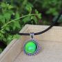 Handmade Mood Stone in Antique Sterling Silver Finish Classic Round Shaped Pendant Magic Color Change Mood Necklace Leather Necklace