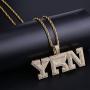 GUCY Hip Hop Jewelry Micropave Simulated Diamond Iced Out YRN Pendant Chain Necklace(Gold/Silver)